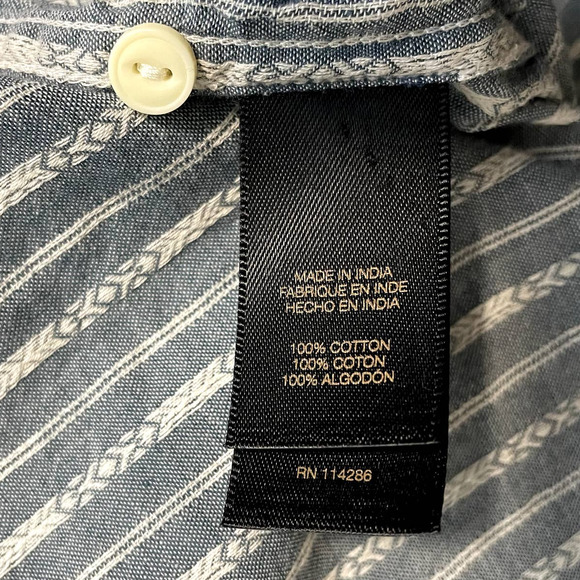 FRYE Size Large Popover Cotton Tunic Top 3/4 Sleeve Diamond Stripe Half Button - Picture 13 of 16